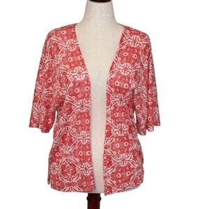 Maurices cardigan coral and white pattered short sleeve open front sweater Sz M